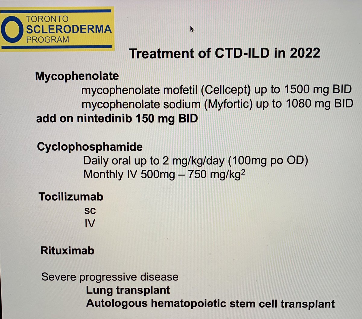 SindhuJohnson5's tweet photo. We have options to treat CTD-ILD. 📢 Summary from my lecture at #CAR22 @CaribRheum #scleroderma @scleroderma_sso @SclerodermaCAN https://t.co/FurimEz4AQ