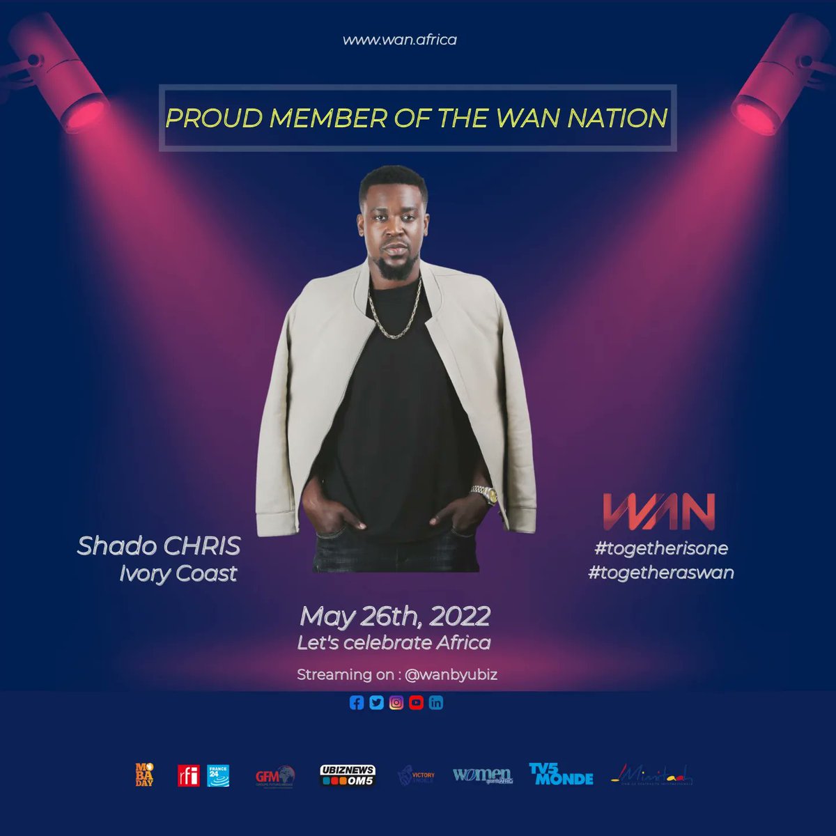 WANbyUbiz's tweet photo. Let's join Shado Chris, Patricia Essong, Rodzeng and Coumbis Sorra for the WAN SHOW 2022 on May, 26th. 
Be there ✌🏾✌️

#iamwan #togetherisone #togetheraswan #africa https://t.co/qLCiChohlZ