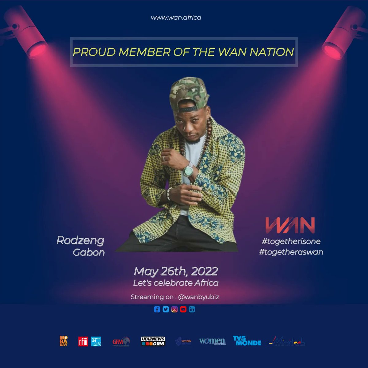 WANbyUbiz's tweet photo. Let's join Shado Chris, Patricia Essong, Rodzeng and Coumbis Sorra for the WAN SHOW 2022 on May, 26th. 
Be there ✌🏾✌️

#iamwan #togetherisone #togetheraswan #africa https://t.co/qLCiChohlZ
