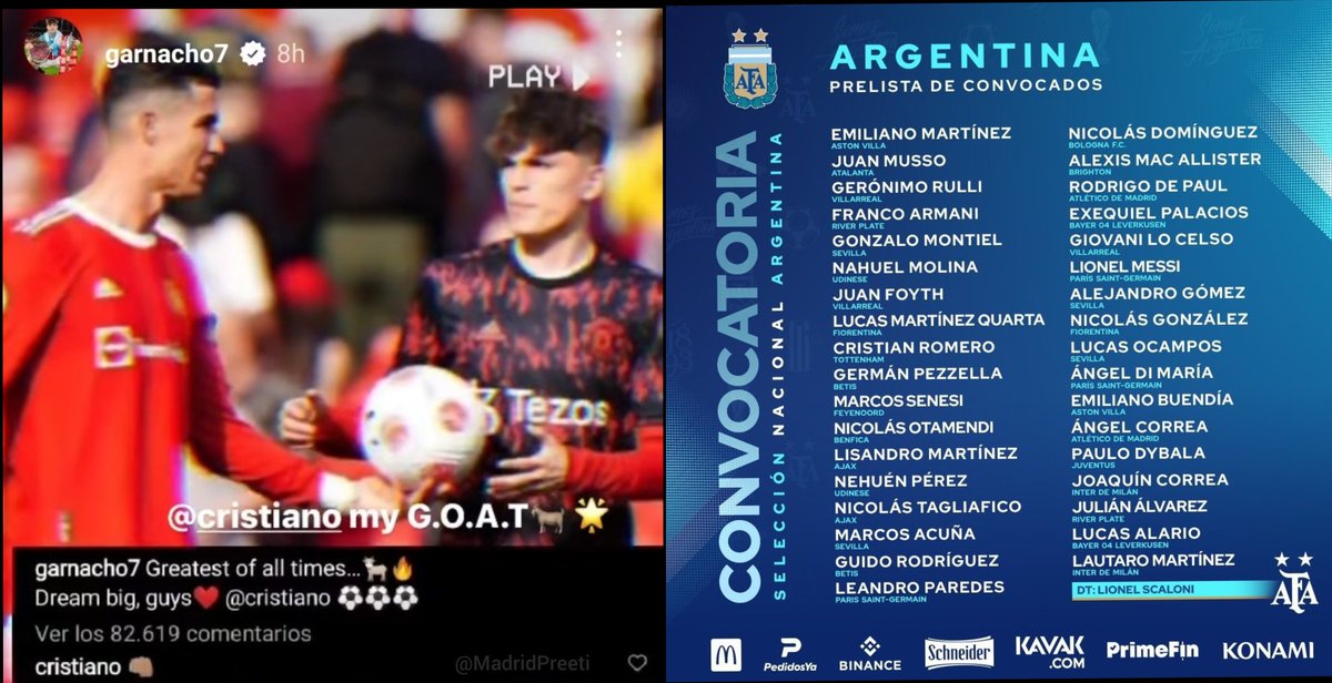 MadridPreeti's tweet photo. Garnacho dropped from the Argentina's squad for calling Cristiano Ronaldo the GOAT. https://t.co/y6LN3qVTBB