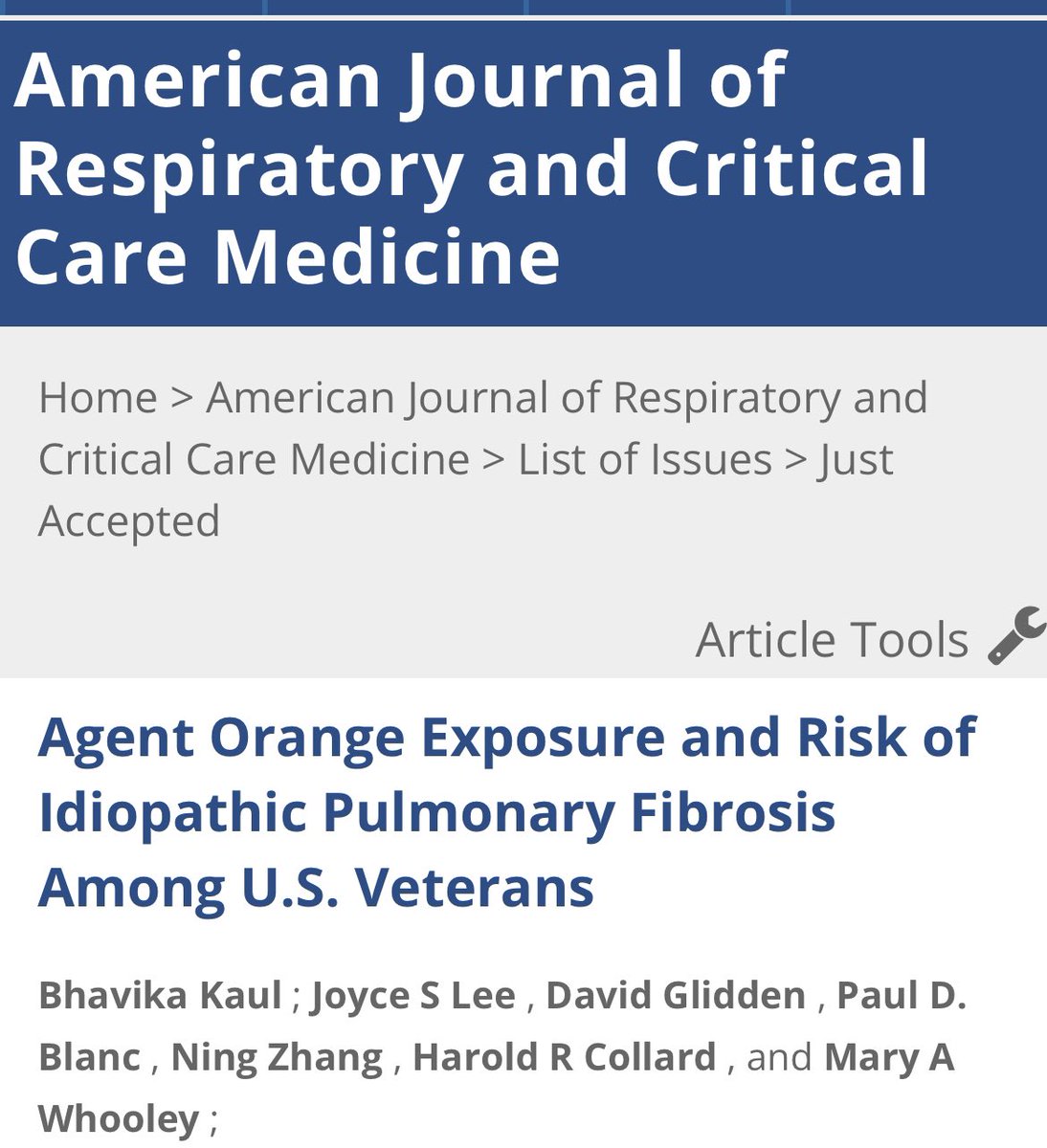 BhavikaKaulMD's tweet photo. New paper 🚨 in @ATSBlueEditor examining the risk of #IPF among #Veterans with presumptive #AgentOrange exposure https://t.co/sQ3A90TkFV. We found ⬆️ risk, more pronounced in army Vets with greater burden of exposure. @vahsrd @ATS_EOPH @ATSCPAssembly https://t.co/evyEKKBhPb