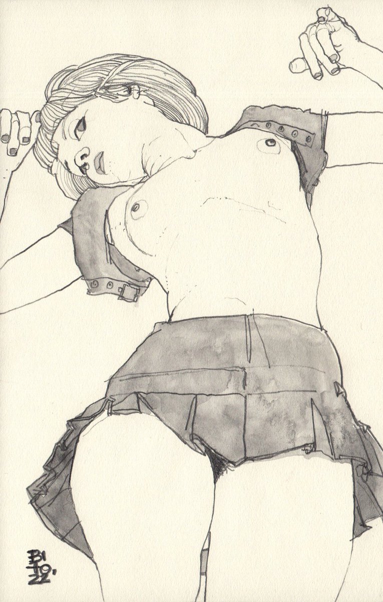 Simple line drawing style… I usually name them something, the style. What should I call this one? 
The even shading of cloth is made by a graphite watercolor half pan I made by hand.