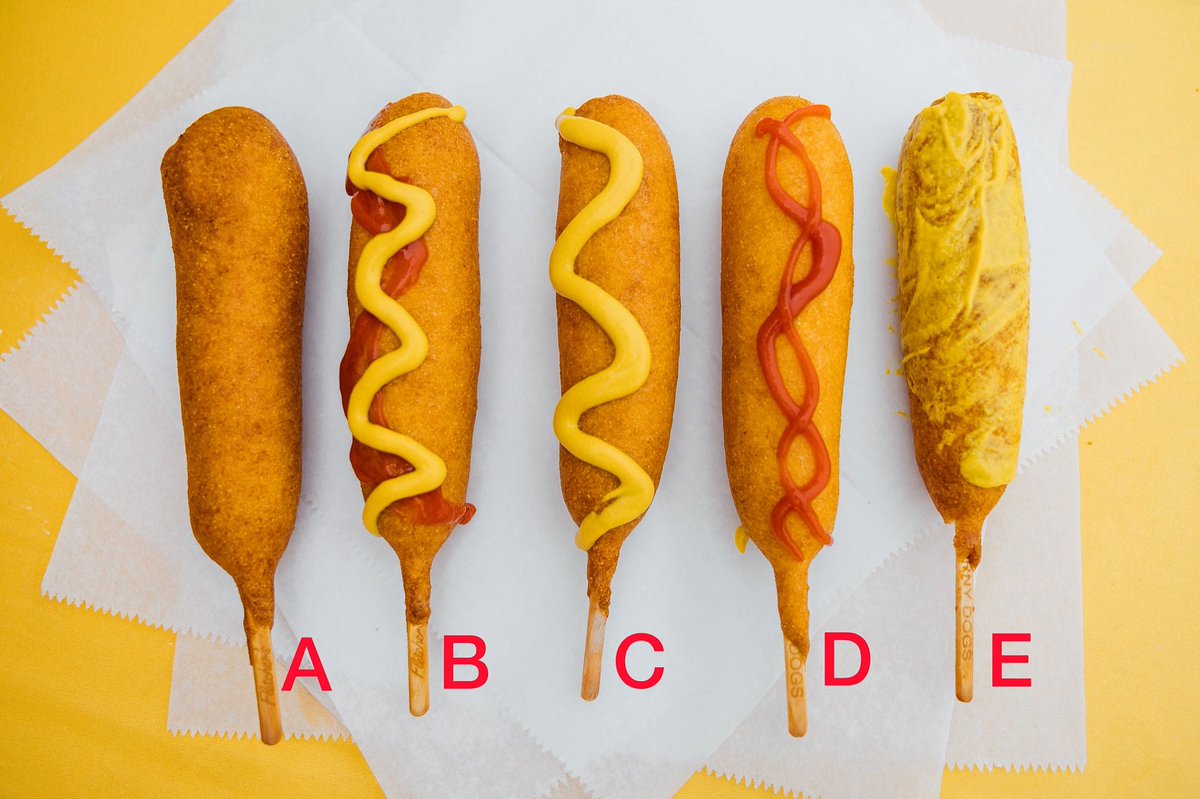 FletchersDogs's tweet photo. Data gathering for extensive research project: What condiment course best customizes your Corny creation? Let us know if it’s:
A
B
C
D
or E
📊🔠🔬
#forscience #needdata #teammustard #teamketchup #teamboth #latherup https://t.co/rgopu2LkQc