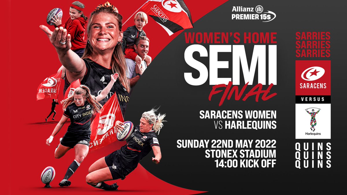 SaracensWomen's tweet photo. Next Sunday is going to be 𝗦𝗢 𝗚𝗢𝗢𝗗.

Our semi-final opponents have been confirmed 🃏.

A London Derby for a place in the showpiece. Wow.

🎟 https://t.co/a9wQnDggCT

#StrongerTogether ⚫️🔴 https://t.co/ousEsG9XJb