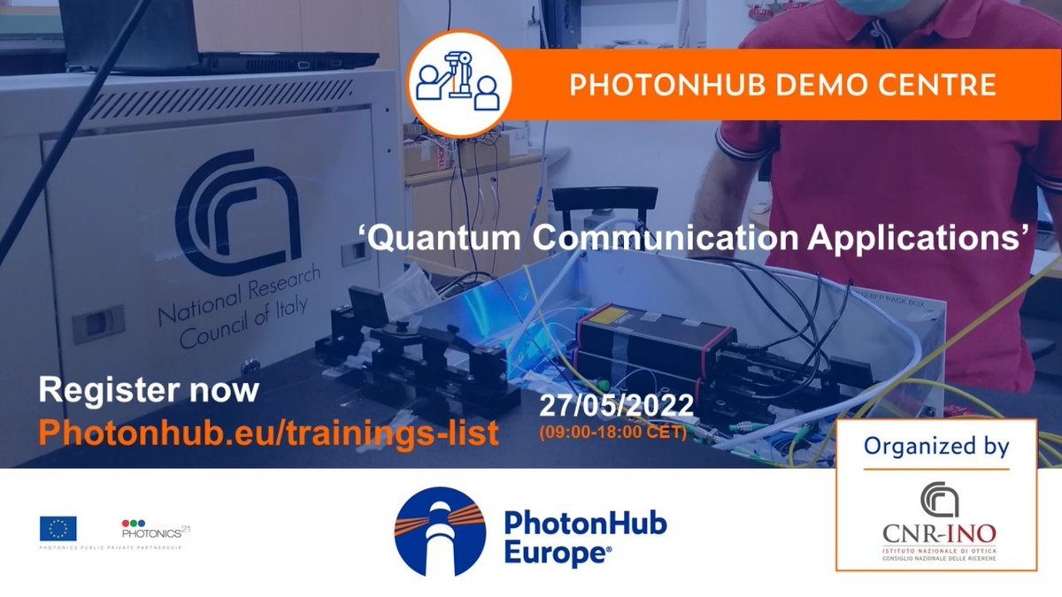 CNR Istituto Nazionale di Ottica (@cnr_ino) on Twitter photo 📢Join the <a href="/PhotonHub/">PhotonHub</a> Demo Centre in #Photonics #Innovation! Topic: #quantum communication application. Register now: bit.ly/3kQn1Fl
The deadline for registering is approaching: May 18!
#PhotonHub #photonicseu
<a href="/Photonics21/">Photonics21</a> <a href="/EUBIC/">EBN -European Business & Innovation Centre Network</a> @EPICassoc 📢Join the <a href="/PhotonHub/">PhotonHub</a> Demo Centre in #Photonics #Innovation! Topic: #quantum communication application. Register now: bit.ly/3kQn1Fl
The deadline for registering is approaching: May 18!
#PhotonHub #photonicseu
<a href="/Photonics21/">Photonics21</a> <a href="/EUBIC/">EBN -European Business & Innovation Centre Network</a> @EPICassoc