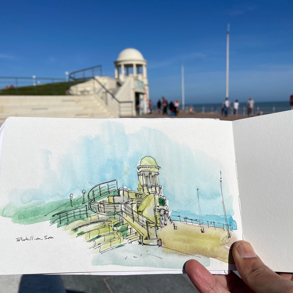 Todays lesson - don’t try to paint with sunglasses on. This is in Bexhill-on-Sea. 

#bexhillonsea #bexhill #sussex #delawarrpavilion #art #sketch  #watercolour #architecture #artjournal