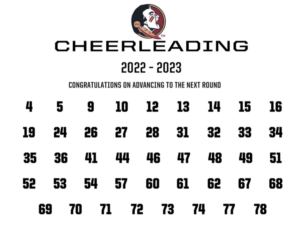 FSU_Cheer's tweet image. Congrats to those moving into the next round of tryouts! GO NOLES!!