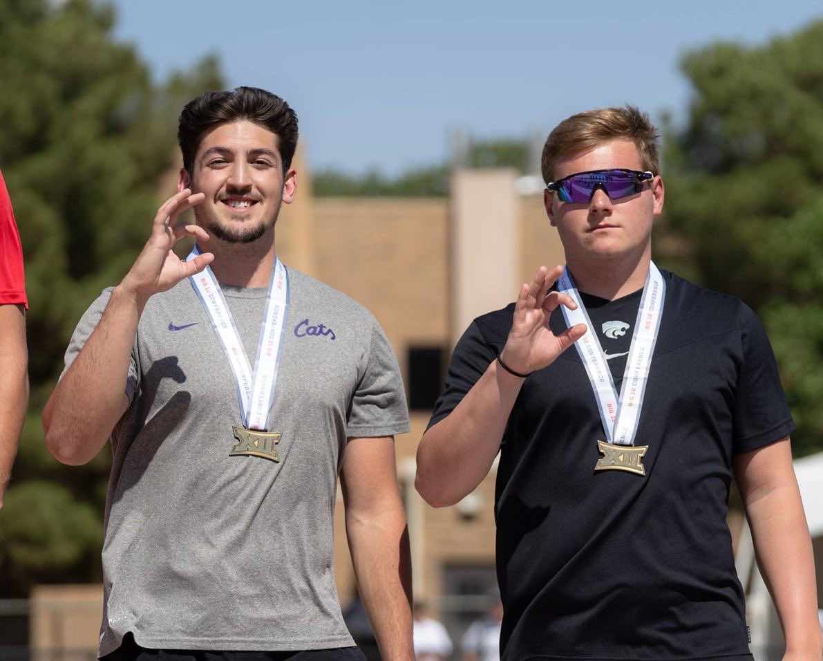 Day one medalists!

Emma Robbins: hammer throw, 2nd

Kade McCall: hammer throw, 2nd

Urte Bacianskaite: javelin throw, 7th

Luke Ralston: javelin throw, 4th

Joe Placem : javelin throw, 5th

Matas Adamonis: javelin throw, 6th

#KStateTF x #Big12TF