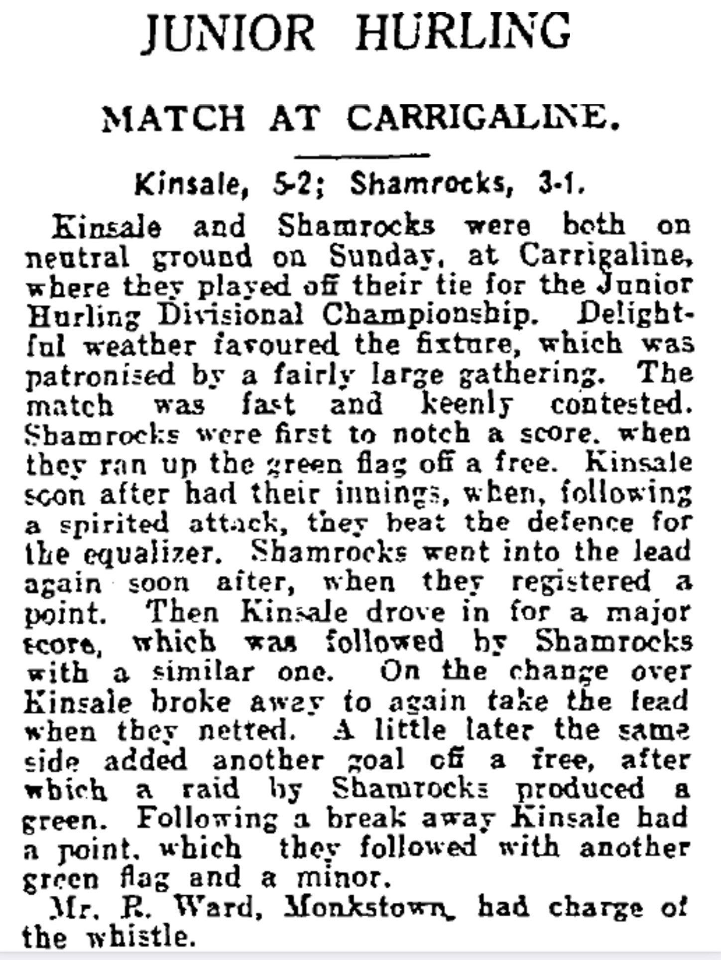 Cork Hurling History 🔴⚪️ on Twitter "On this day in 1933 KinsaleGaa and GaaShamrocks clashed