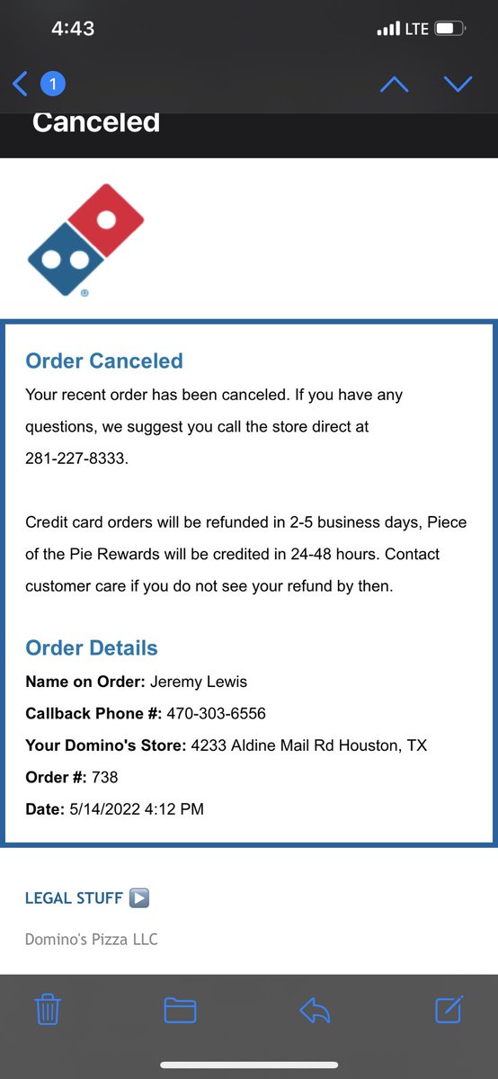 ReTweetMrLewis's tweet photo. Hey @dominos pizza, is this how you treat your loyal customers. I am a flight attendant on a layover and ordered pizza for my crew. store locations, 4233 Aldine Mail Rd Houston, TX. Canceled my order because they didn’t have delivery drivers return my money in 5-7 business days https://t.co/yK0tURDaqq