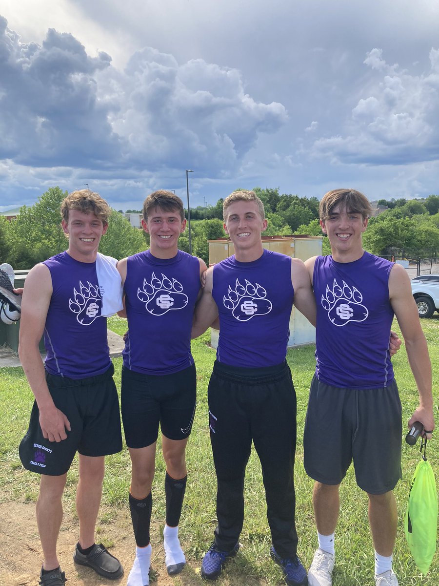 SevierCountyTF's tweet photo. STATE BOUND! The boys 4x200m Relay of Logan Fowler, Taylor Madison, Braxton White, &amp; Bradley Nagy qualify for the TSSAA State AAA Championships. https://t.co/92BxgFHmR1