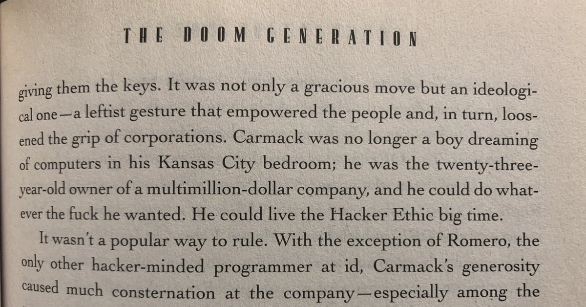 PatLibby's tweet photo. After the creation and release of Doom, John Carmack wanted to allow people to more than simply modify elements of the game - he released the actual engine and gave people the tools to truly make what they wanted. #mastersofdoom #doom #johncarmack #johnromero #idSoftware https://t.co/v8NQJM4sLg