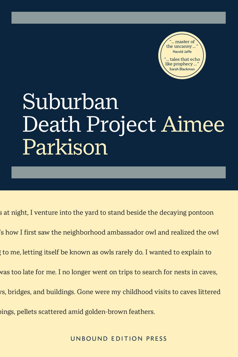 AimeeParkison's tweet photo. My story collection, Suburban Death Project, to be published May 17th. Stories from @BigOtherMag @LaurelReview @adroitjournal @thebhreview @LitroUSA Arkansas Review, Lake Effect, and @SatEvePost ! @PressUnbound #SuburbanDeathProject https://t.co/m4qJSAwxTV