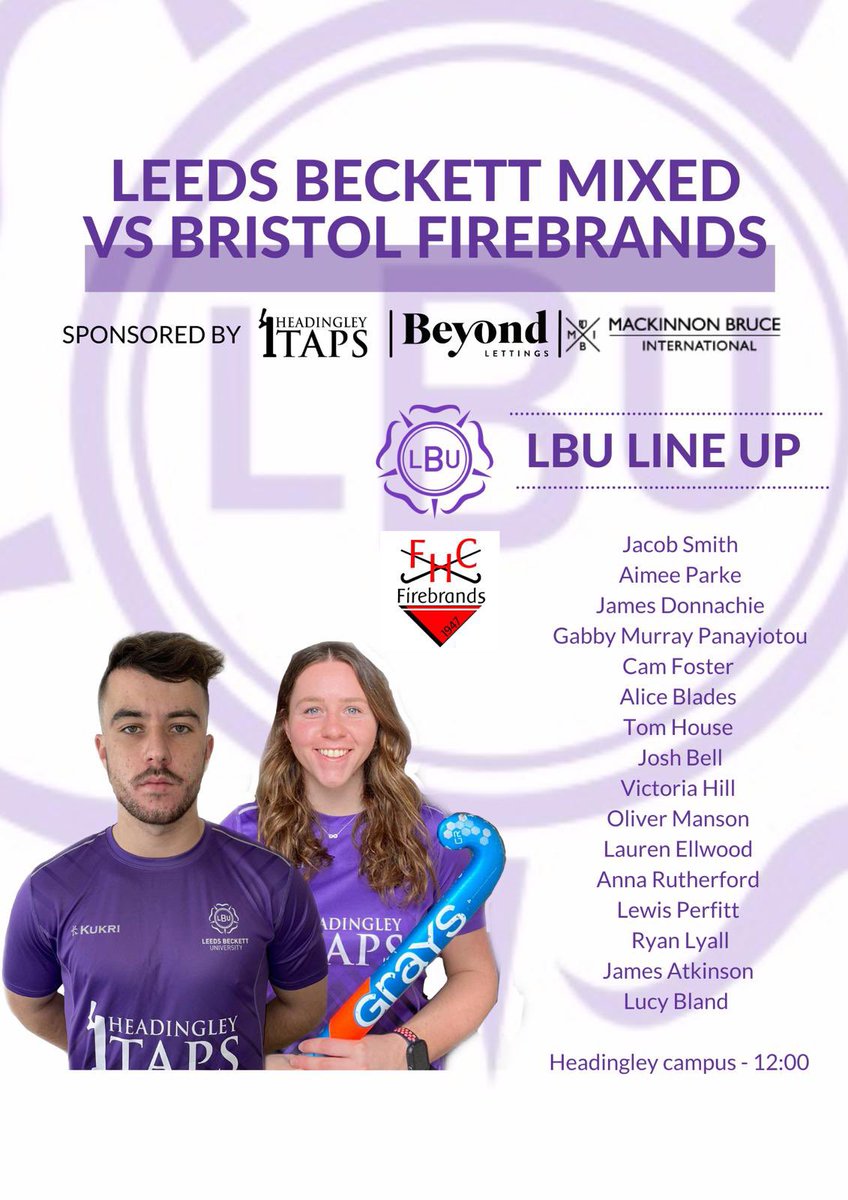 LBUHC's tweet image. Leeds Beckett Mixed team to play in the Semi Final of the EH Mixed National Tier1 Championship vs @FirebrandsHC Mixed tomorrow afternoon, 12pm push back at Headingley Campus! 

Get down and support the team in what is massive day for the club! #UTB #bleedpurple @carnegiesport 💜