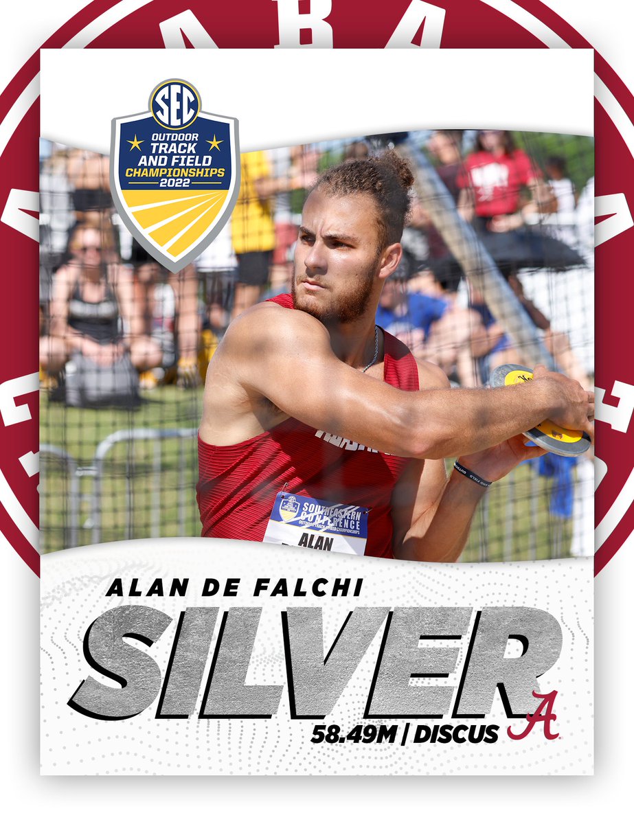 AlabamaTrack's tweet photo. Alan de Falchi uses a throw of 58.49 meters to earn @SECOutdoorTF silver in the men's discus!
#BamaThrows #RollTide https://t.co/3IRrPPiZnt
