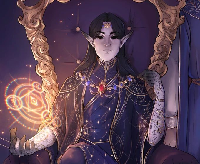 ✨Archmage Elissar Ililen and High Mage Thelyel, our BBEG and their captive angel.

#dnd #dndart #dndcharacter #characterdesign 