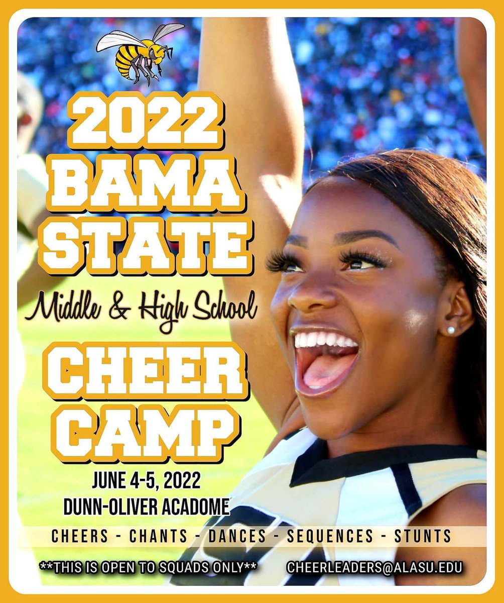 BamaStateCheer's tweet photo. REGISTRATION DEADLINE IS MAY 19TH! COACHES, CLICK THE LINK BELOW TO REGISTER YOUR TEAM TODAY.  https://t.co/e9ZgOntVK6 https://t.co/9idBB4jyQS