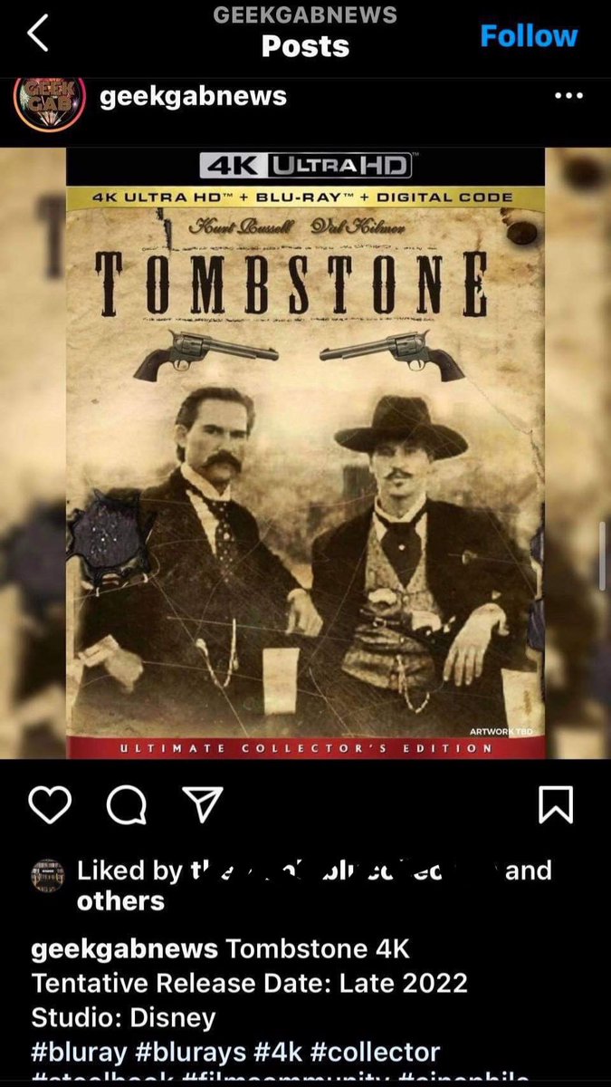 DiscTruther's tweet photo. Remember when @dawnofthediscs announced Tombstone 4K UHD in Jan? That same day @TheDiscFather/ Geekgab copied the announcement and then a week later made a post calling DOTD “fake news”. TDF announced Tombstone 4K again today. But, the Internet doesn’t forget. #FilmTwitter https://t.co/kqRCOGE0zw
