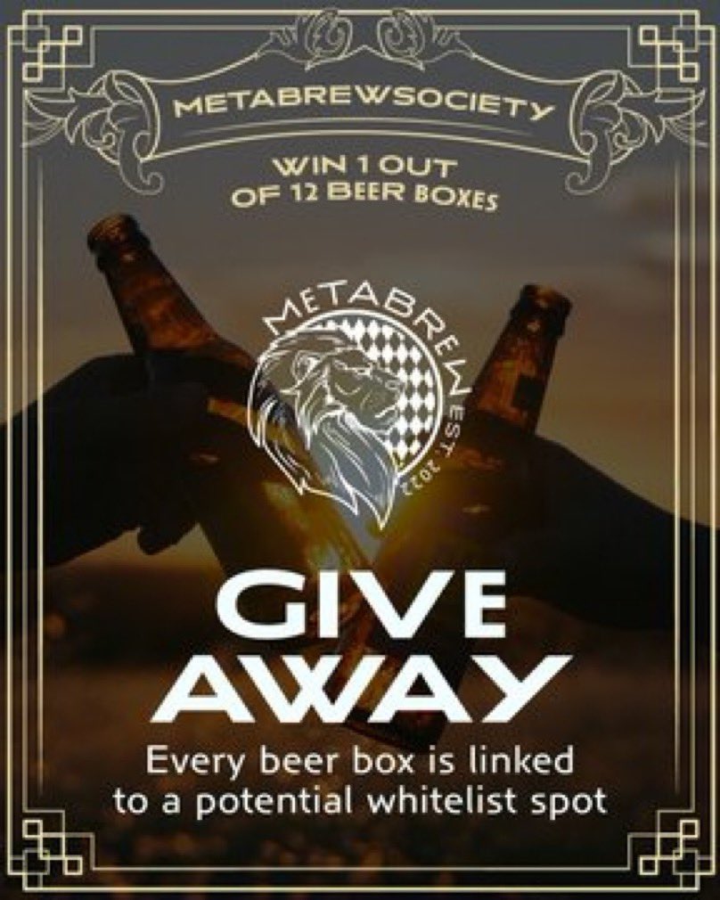 Vaultbtw's tweet photo. I'm giving away 12 craft beer boxes each with 3 bottles of German craft beer type Munich Blonde &amp;amp; 5 WL Spots

To Enter: (MUST BE OF LEGAL DRINKING AGE)
1⃣ Like&amp;RT this post
2⃣ Follow @metabrewsociety &amp;  (YOUR @) 
3⃣ Tag 2 friends
4⃣ Join discord
https://t.co/HuYHyHB99c

#Ad https://t.co/oqiuk847Tp