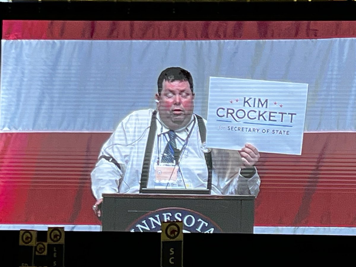 Gypsy2100's tweet photo. Election law expert &amp; New #MNGOP SOS Candidate @KimCrockettSOS has violations at MNGOP Convention. No disclaimer on campaign materials. All ordered down and out immediately!  #BrilliantChoice https://t.co/c15GC2Wtdl