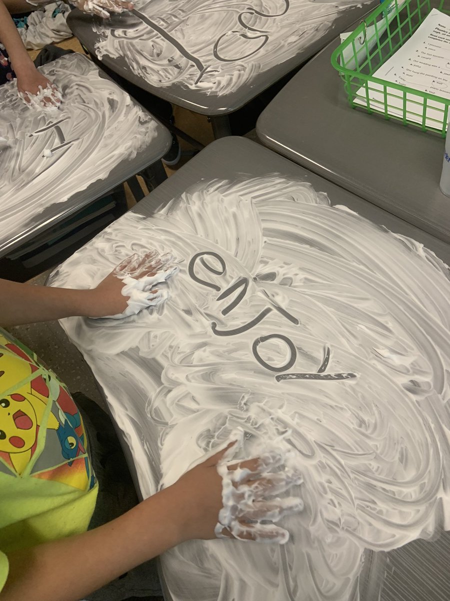 Mrs__Cunningham's tweet photo. Fun Friday calls for dictation using shaving cream then of course some fun drawing with it! @TeamDundalkES https://t.co/moYNNCKnDl