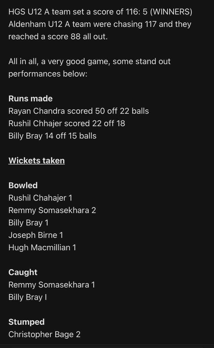 HighgateSpEx's tweet photo. Congratulations to our U12A #HighgateCricket team today on an excellent performance. Full details below to read all about their win! ⬇️🏏 https://t.co/zh21jr95gY