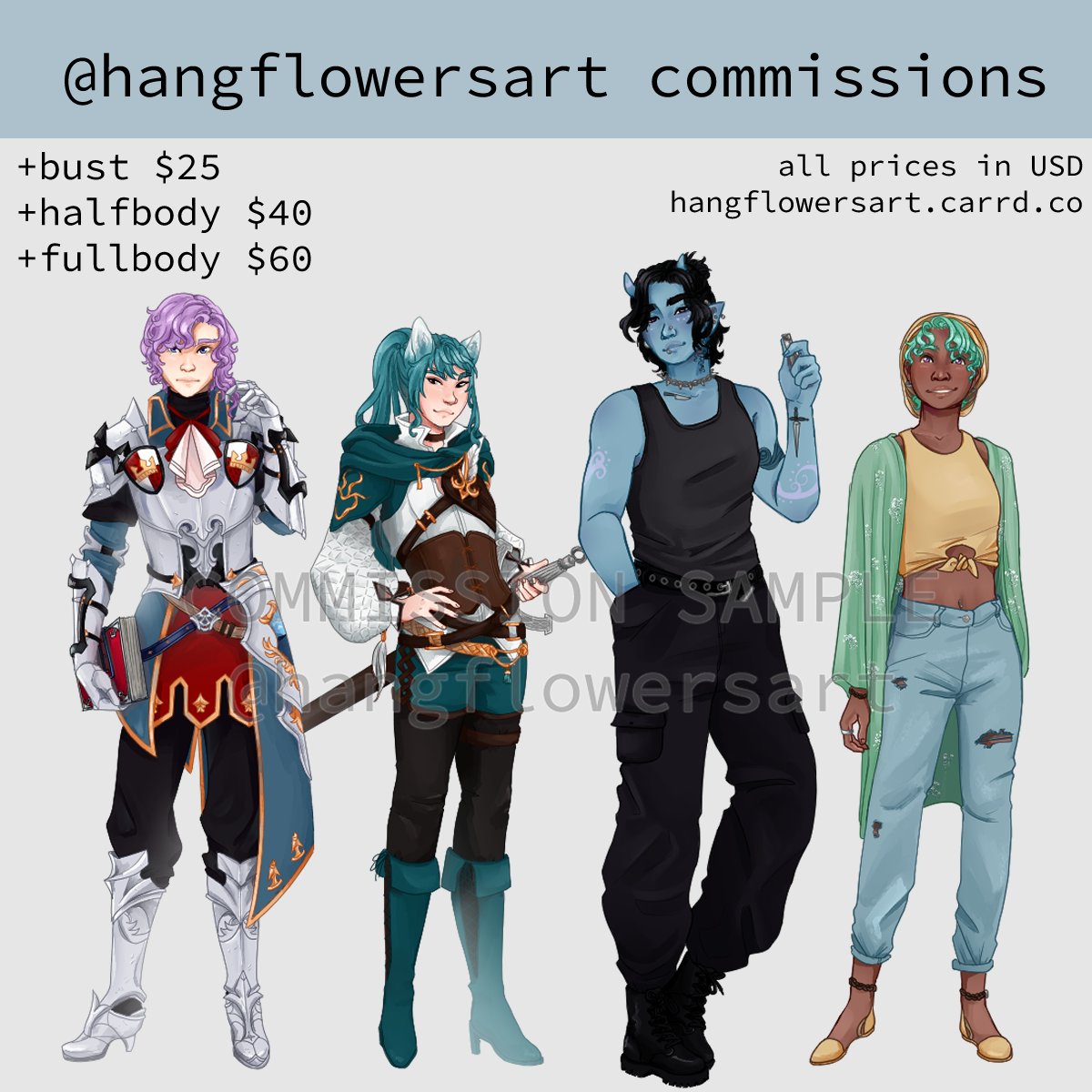 hangflowersart's tweet photo. reworked info with new samples :3 for TOS + pricelist + samples see my carrd ↓ https://t.co/B2TJr6Exst