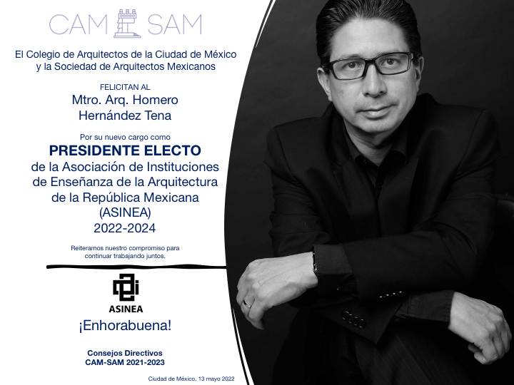 colegiodearqs's tweet photo. Mtro. Homero Hernández te felicitamos por tu nombramiento como Presidente electo de la ASINEA para el período 2022 - 2024. 
. 
¡Enhorabuena! 

#CAMSAM #ASINEA #universidades #nombramiento #arquitectura https://t.co/KyZJSBV1mN