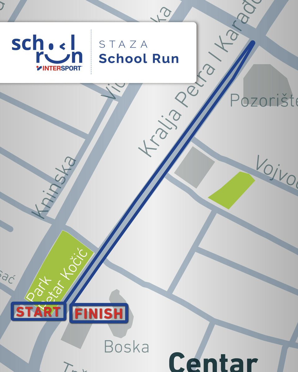 runandmore_com's tweet photo. #Intersport #School #Run staza 🏃🏻🏃🏼‍♀️

Okupljanje osnovaca i srednjoškolaca u okviru Intersport School Run počinje u 17:30h, a start je u 18:00h. Obuhvata takmičenja u različitim kategorijama, za lični, odjeljenski i školski rezultat. https://t.co/OIiC6hQjiO