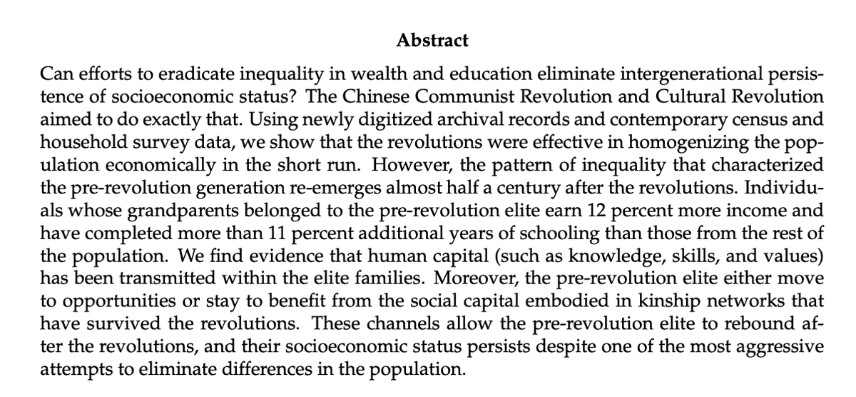 albrgr's tweet photo. Kinda crazy paper finding that even the Cultural Revolution didn't come close to eliminating the lasting impact of historical socioeconomic status in China: https://t.co/dJkXH0OPsY https://t.co/oZcUmJaMf2