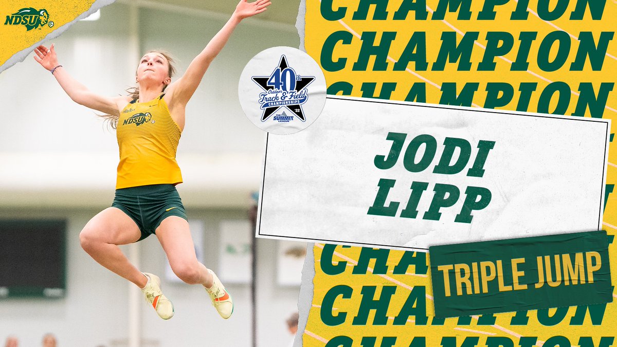 🦬🥇 CHAMPION 🥇🦬

Jodi Lipp defends her Summit League triple jump crown, winning with a lifetime-best 41-10.50 (12.76m)!

6th-best in NDSU outdoor history.
