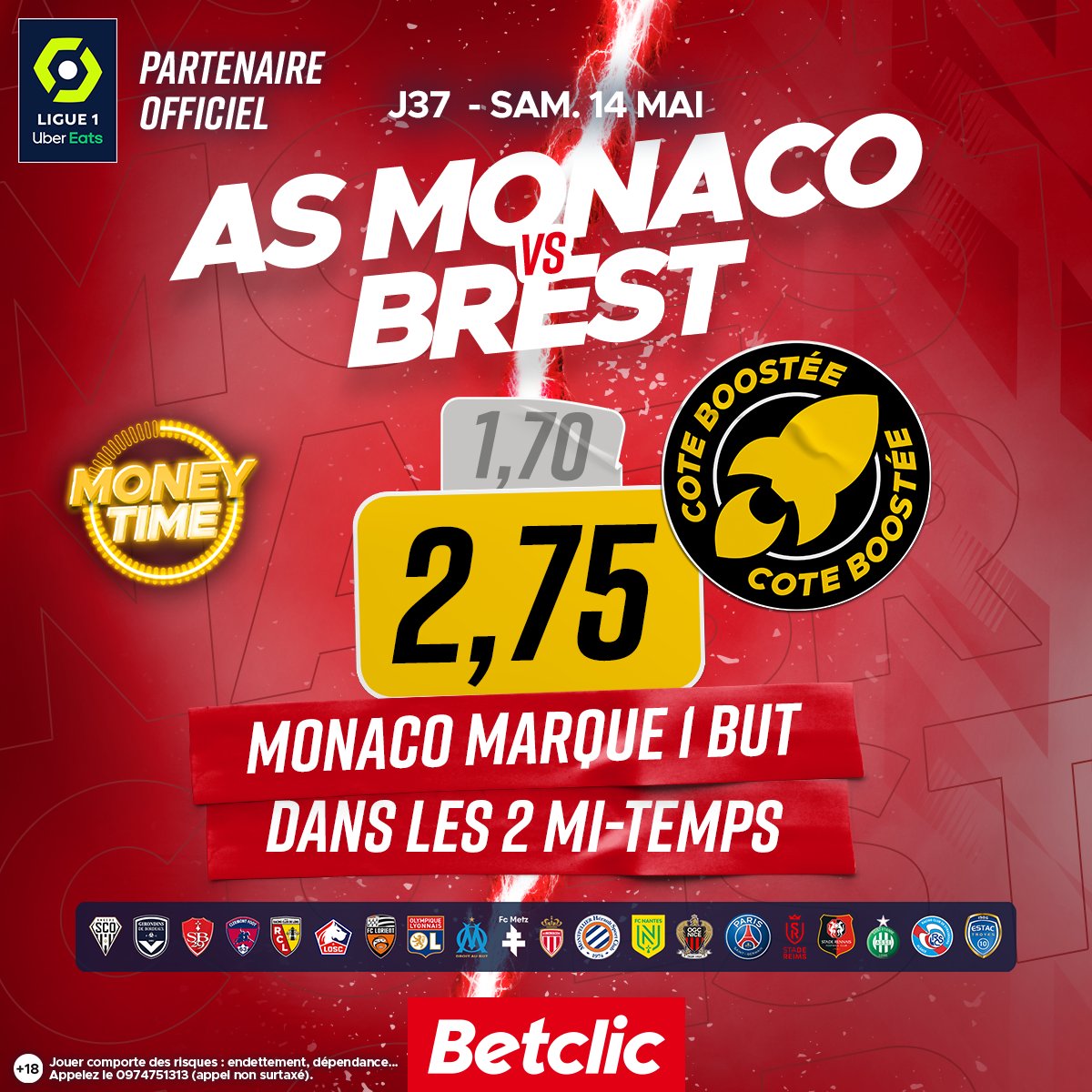 Betclic's tweet photo. 🚀 MONEY TIME BOOST MULTIPLEX 📺
💥 Les monégasques brillent ? #ASMSB
⚠️ Mise max : 10€ / Dispo jusqu'au coup d'envoi ⬇️ https://t.co/WwwfEa3oAQ