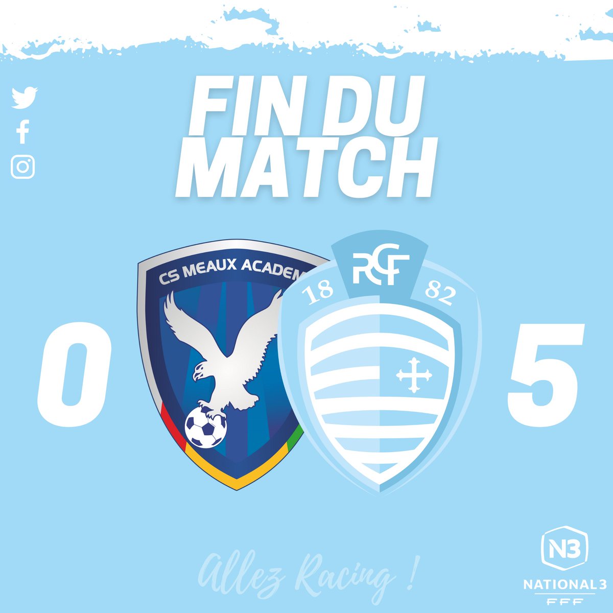 racing_cff's tweet photo. [𝗠𝗘𝗔𝗨𝗫 - 𝗥𝗔𝗖𝗜𝗡𝗚]

🏁 FIN DU MATCH | Nos 𝘾𝙞𝙚𝙡 𝙚𝙩 𝘽𝙡𝙖𝙣𝙘 s'imposent une nouvelle fois avec brio grâce à un festival offensif avec des buts de Moriba Traoré, Balamine Savane, Adama Camara (X2) et Sabri Daouadji.

Superbe. 🤩🔵⚪

#CSMRacing 0️⃣-5️⃣ | #AllezRacing https://t.co/pcEVqdee6C
