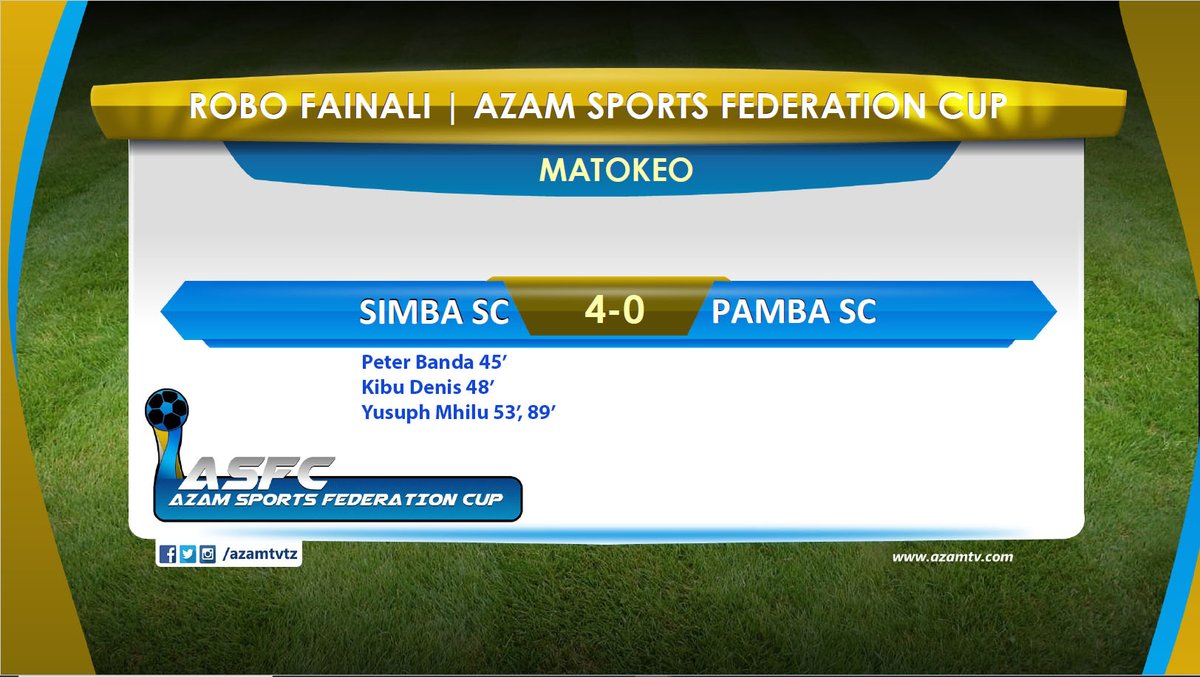 azamtvtz's tweet photo. #ASFC Game imekwisha…. Na lile jambo sasa limetimia; Ni Yanga na Simba nusu fainali.
FT: Simba 4-0 Pamba
#AzamSports1HD #AzamSportsFederationCup #ASFC #RoboFainali #RoboFainaliASFC #SimbaSC #PambaSC #SimbaPamba https://t.co/YQGHxata2Y