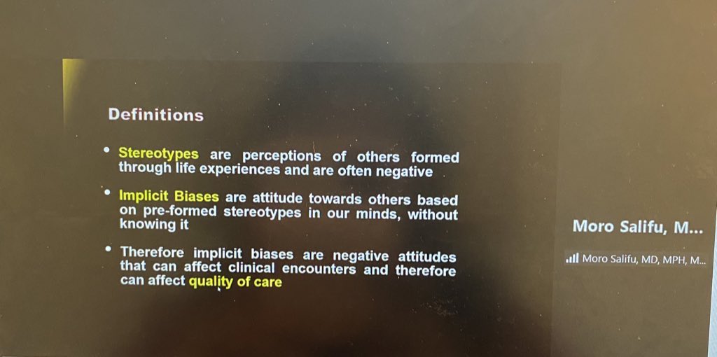 Idfac's tweet photo. Dr. Moro Salifu says that “Sterotypes cause implicit bias” Thank you for sharing your wisdom. #lead4equity @ACPinternists @drsusan @NewYorkACP https://t.co/5UqU8ahPZd
