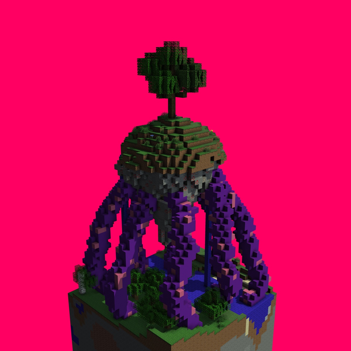 nftchunks_mc's tweet photo. 8 of our NFT chunks come with a pre-built structure that you can transform into your very own starter Minecraft base by just adding a few chests and a craftbox🔥 How about Chunk #2, featuring this flying-island-octopus-thing? https://t.co/4qdBuPdNeP