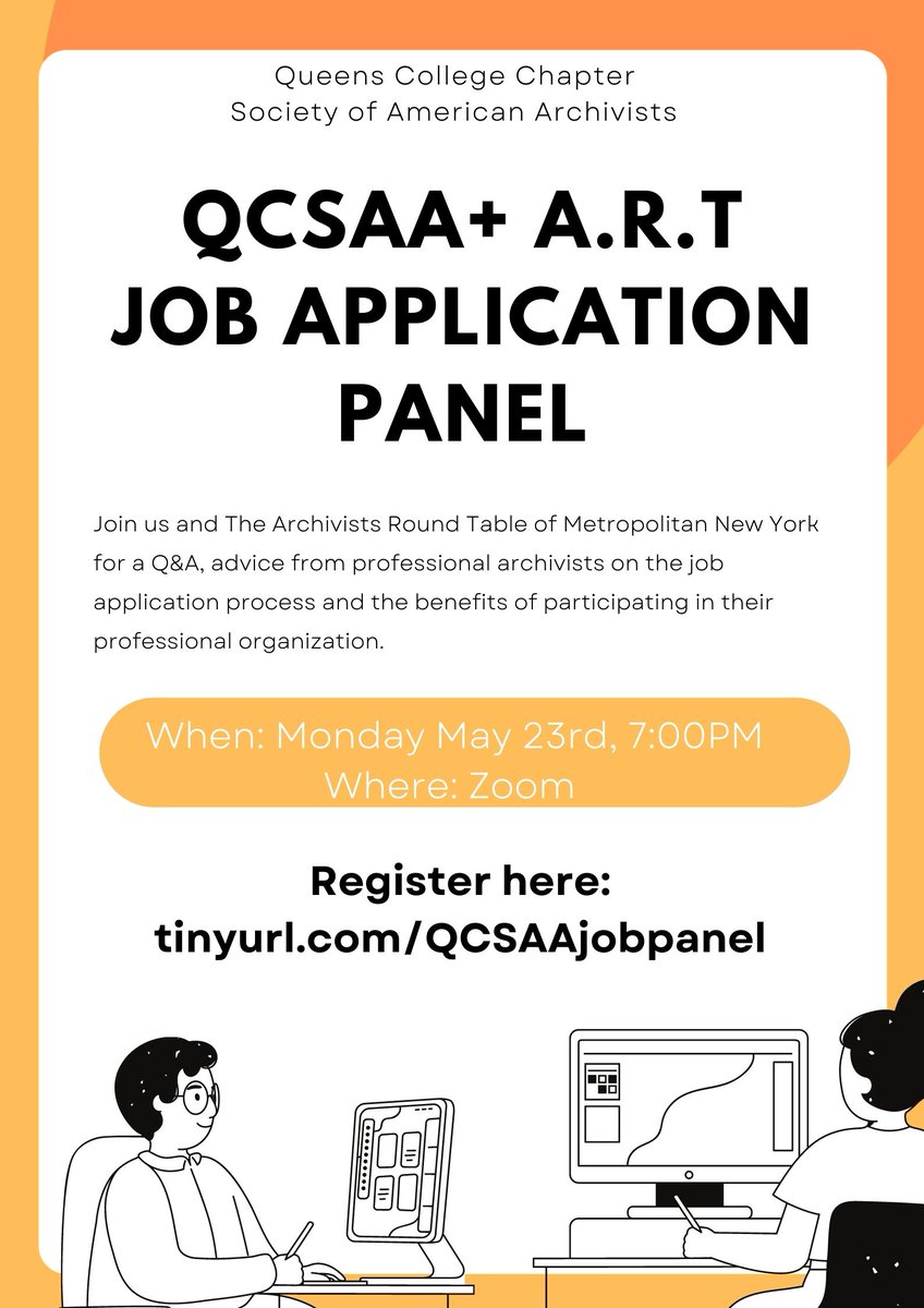 qc_saa's tweet photo. Please join QCSAA and @ArchivistsRT for a job application panel discussion and Q&amp;A! Our archivist speakers will share advice and tips for resume building, cover letter writing, the job interview process and more about A.R.T! 
Register here:  https://t.co/TaLpzjHwNd https://t.co/cy0Oo8v5N2