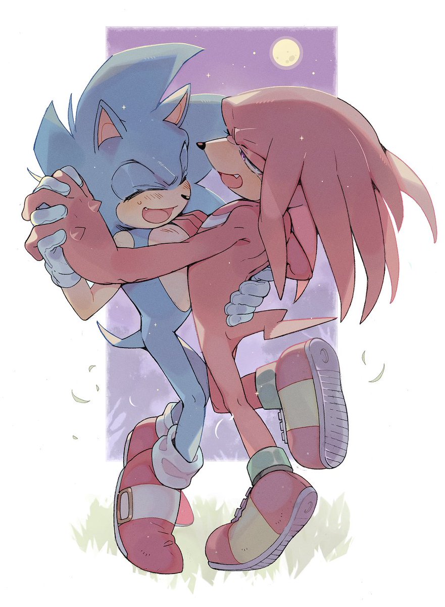 ソニック 「On a moonlit night. #sonknux
#SonicTheHe」|ろくろ/rokuro💙❤️🌈のイラスト