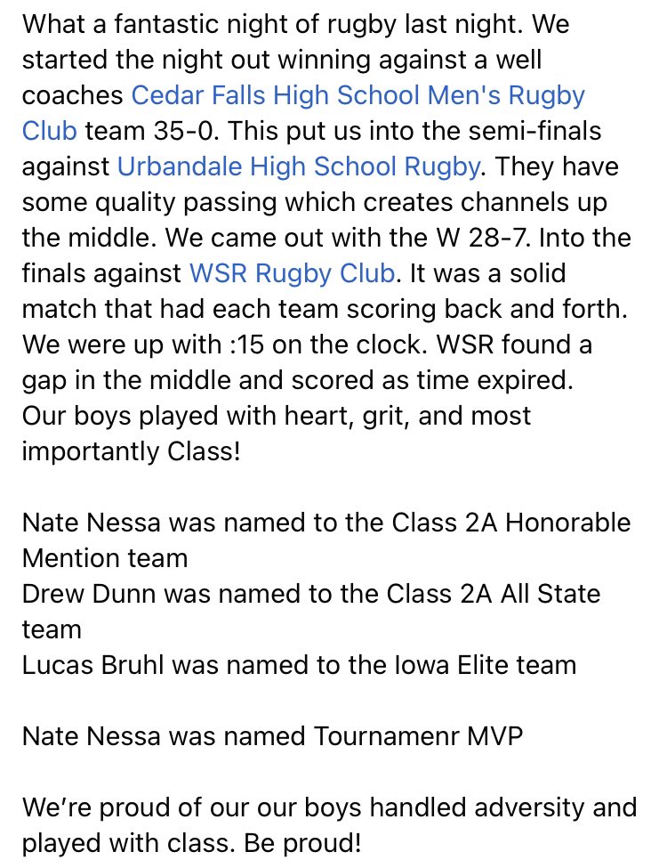 Not the finish we wanted. Runner Up, 13-2 on the season, 3 Players honored for their play, and playing with class…Were proud of our boys!