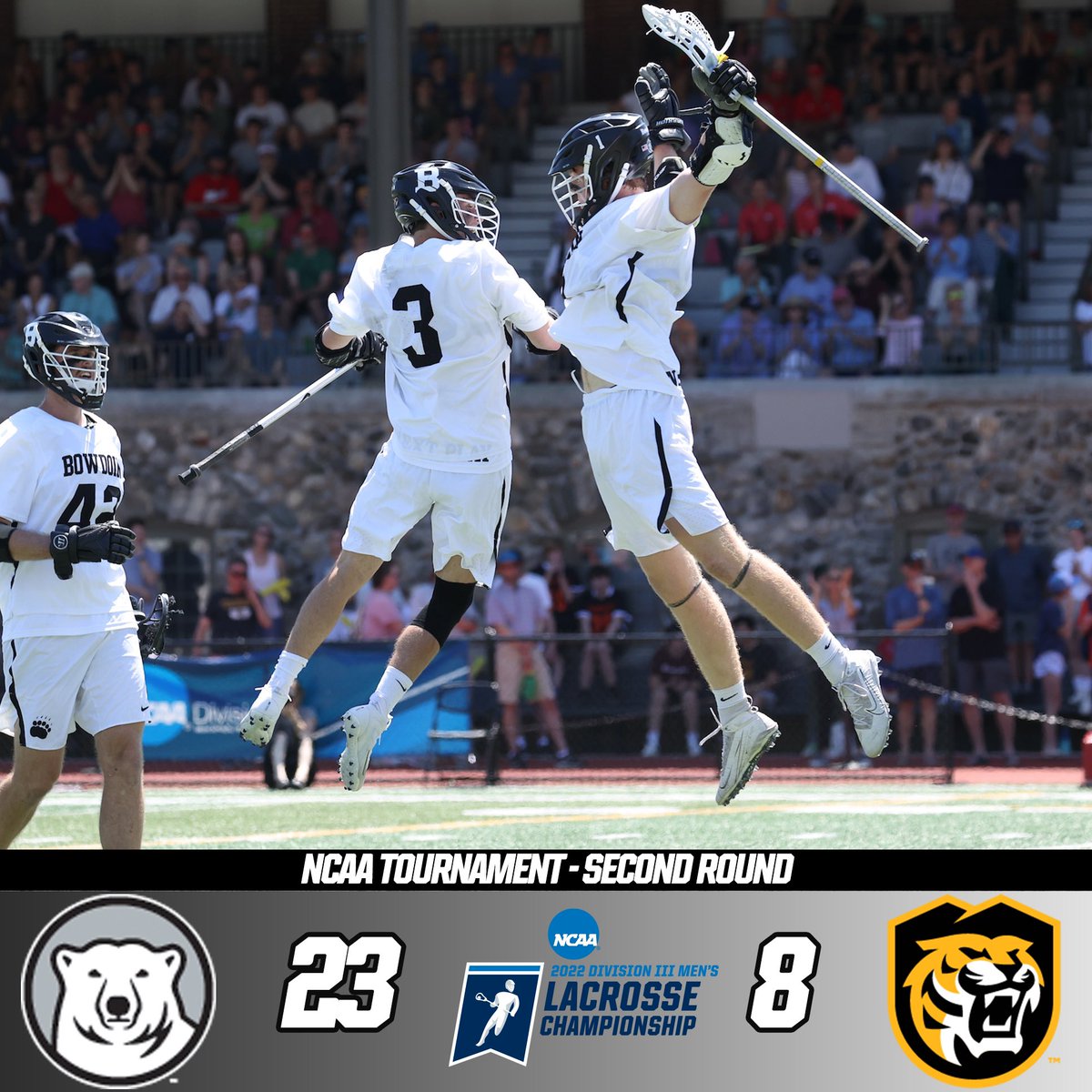 The <a href="/BowdoinLacrosse/">Bowdoin Men's Lacrosse</a> team flies past Colorado College in the Second Round of the <a href="/NCAADIII/">NCAA Division III</a> Tournament #GoUBears #mesports #d3lax