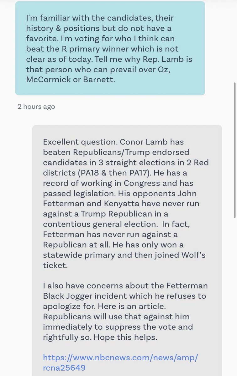 tify330's tweet photo. Why having a ground game and text banking matters..people are still undecided.#GoConor #VoteForLamb https://t.co/Z6rNvNTNKa
