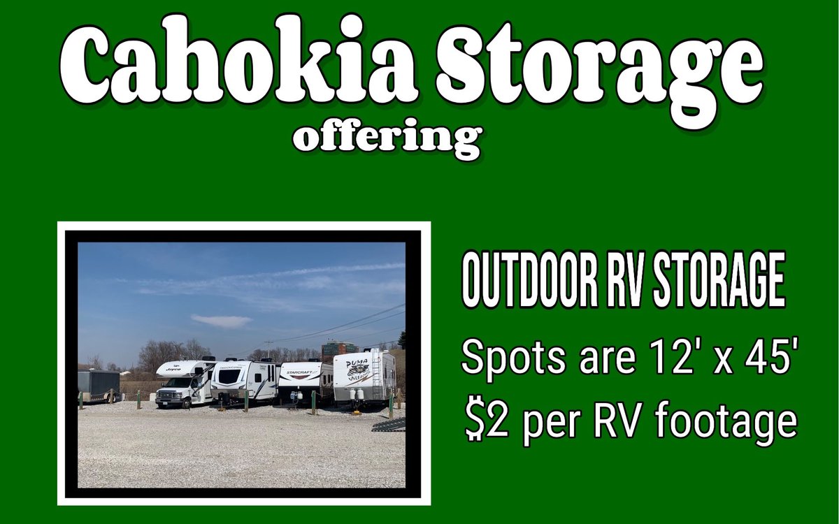 marlin_monkey's tweet photo. Call Cahokia Storage for standard units and outdoor storage for RVs and boats! Talk to Beth at (618) 337-7599! #storage #selfstorage #StoreSTL #RVstorage #BoatStorage #ColumbiaIL #Bridgeview #MascoutahIL #BellevilleIL #TroyIL #DupoIL #CahokiaIL #UHAUL #moving  #MarlinMonkey https://t.co/32gAprnOaQ