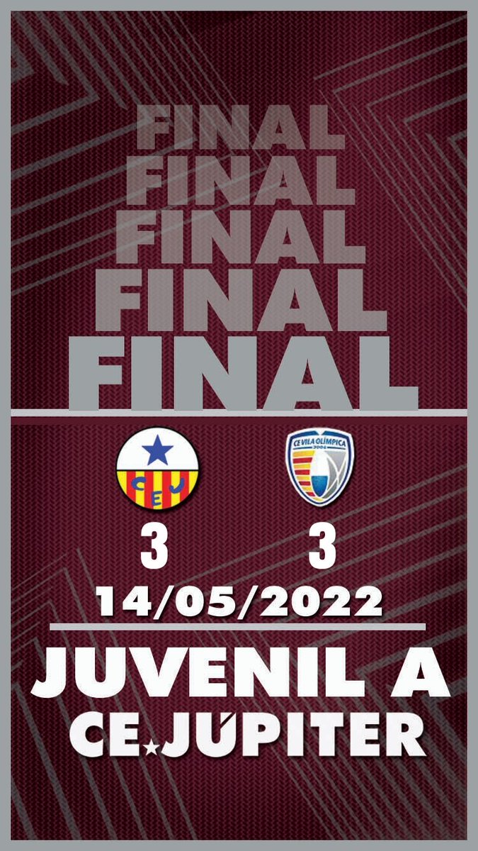JUVENIL A |
Final. 
<a href="/CE_Jupiter/">CE Júpiter</a> 3-3 <a href="/cevilaolimpica/">CE Vila Olimpica</a> 

⚽ ⚽Toni Chinchilla. 
⚽ Genís Gen. 

#SomJupiter