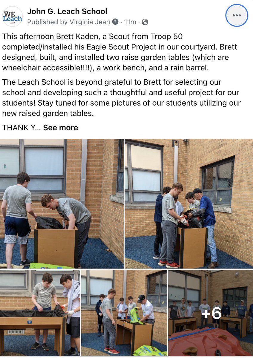 drschrepp's tweet photo. Brett Kaden, a Scout from Troop 50 selected @leachcsd for his Eagle Scout Project. Brett designed, built, and an installed two raise garden tables (which are wheelchair accessible!!!!), a work bench, and a rain barrel. THANK YOU BRETT!
#powerofwecsd
#eaglescout
#accessibility https://t.co/iSlsThzCZK