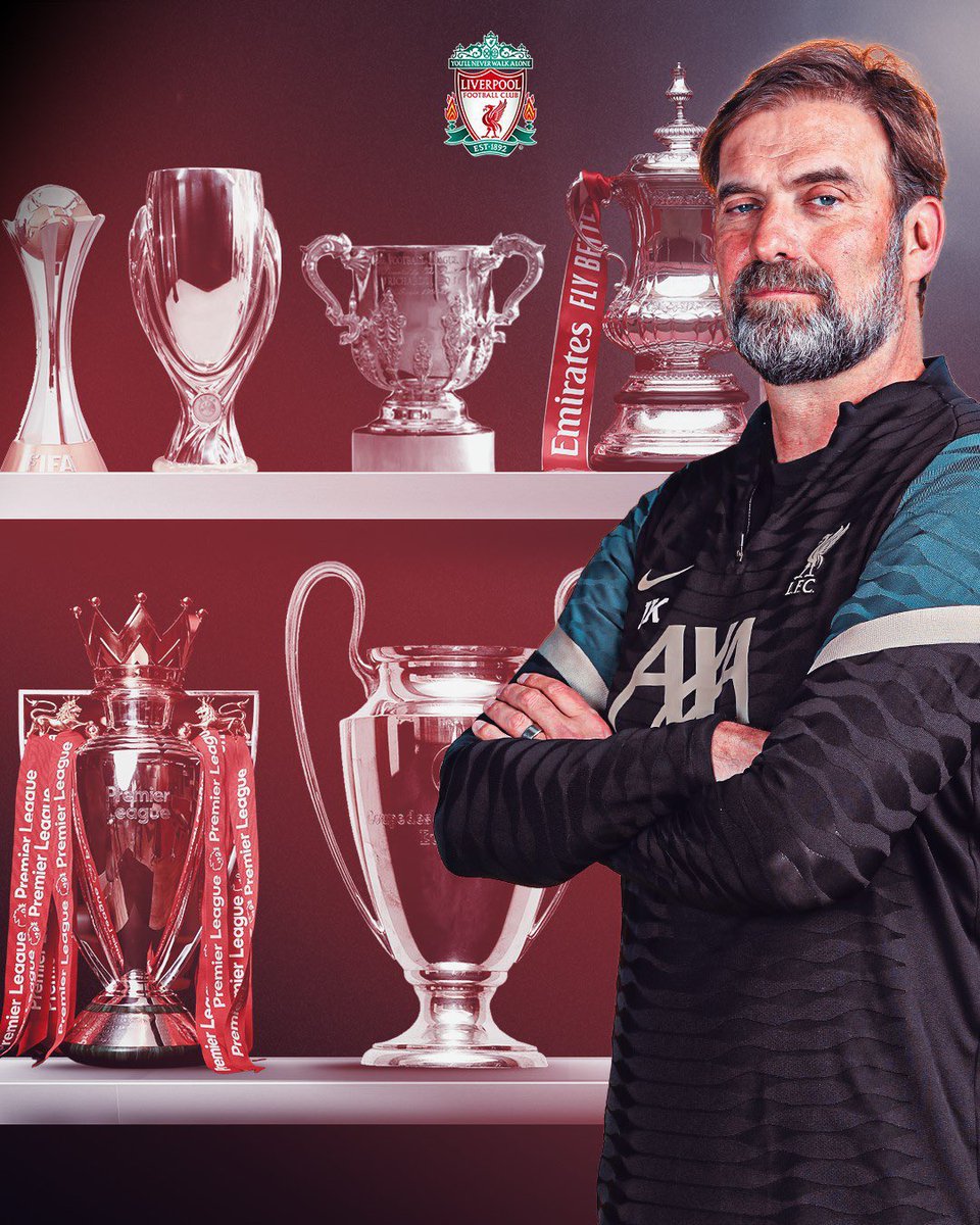 🏆 Liga Champions
🏆 UEFA Super Cup
🏆 Piala Dunia Antar Klub
🏆 Premier League
🏆 Carabao Cup
🏆 FA Cup

Jurgen Klopp telah meraih semua kemungkinan trofi bersama Liverpool! 🔴👏👏