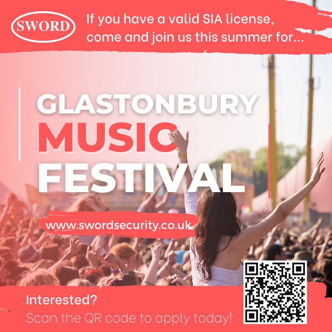 SwordUk's tweet photo. Apply today to work Glastonbury 2022 with us! https://t.co/LT4HVCBpYo