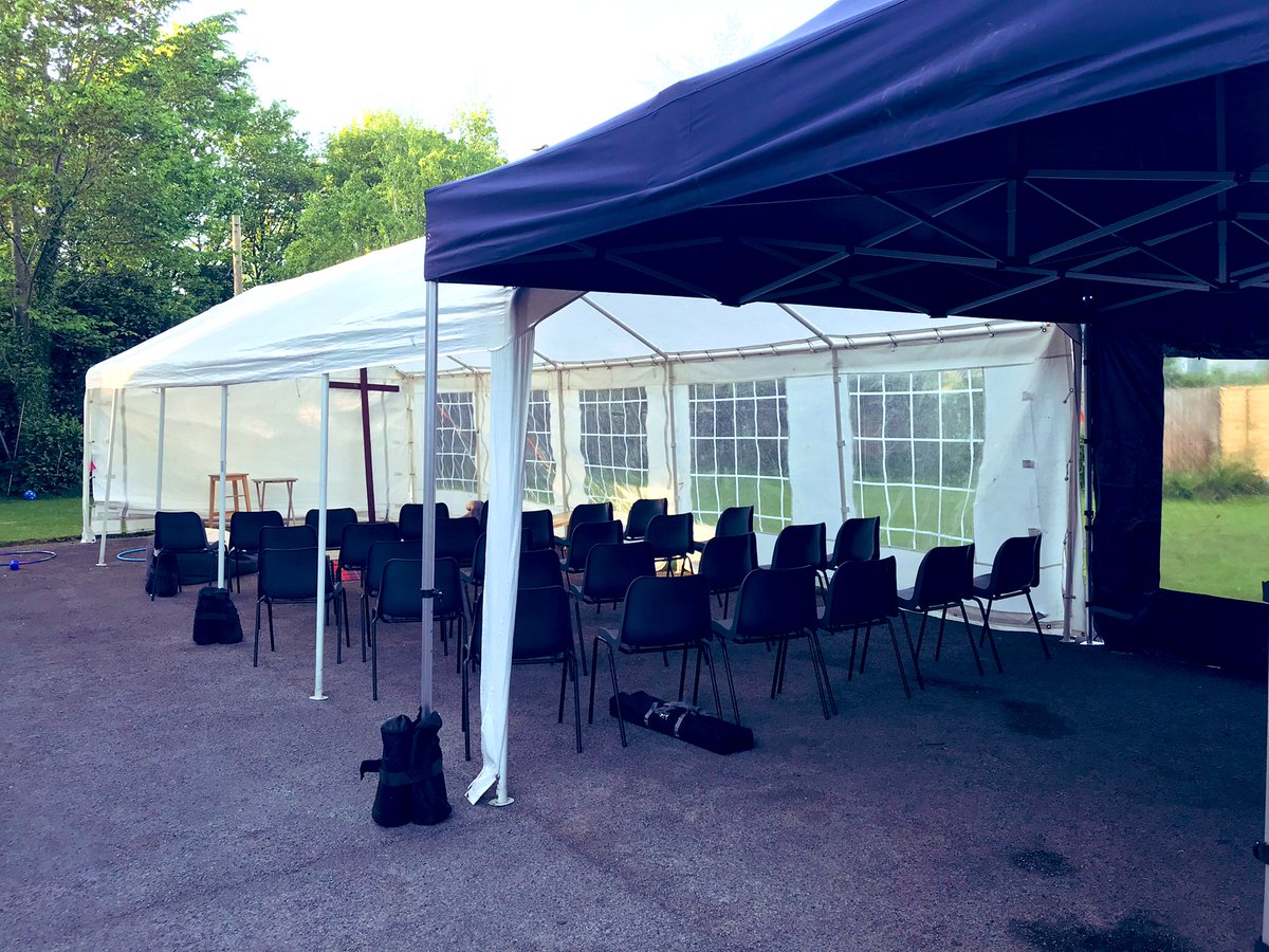 RachelGardnerRA's tweet photo. We don’t have use of a building for our gathering tomorrow so we’re setting up for church in the garage/garden... @Stlukeschurchbb #onefamily #rainorshine #lightfires #sacredspaces https://t.co/78VbDxg8Lu