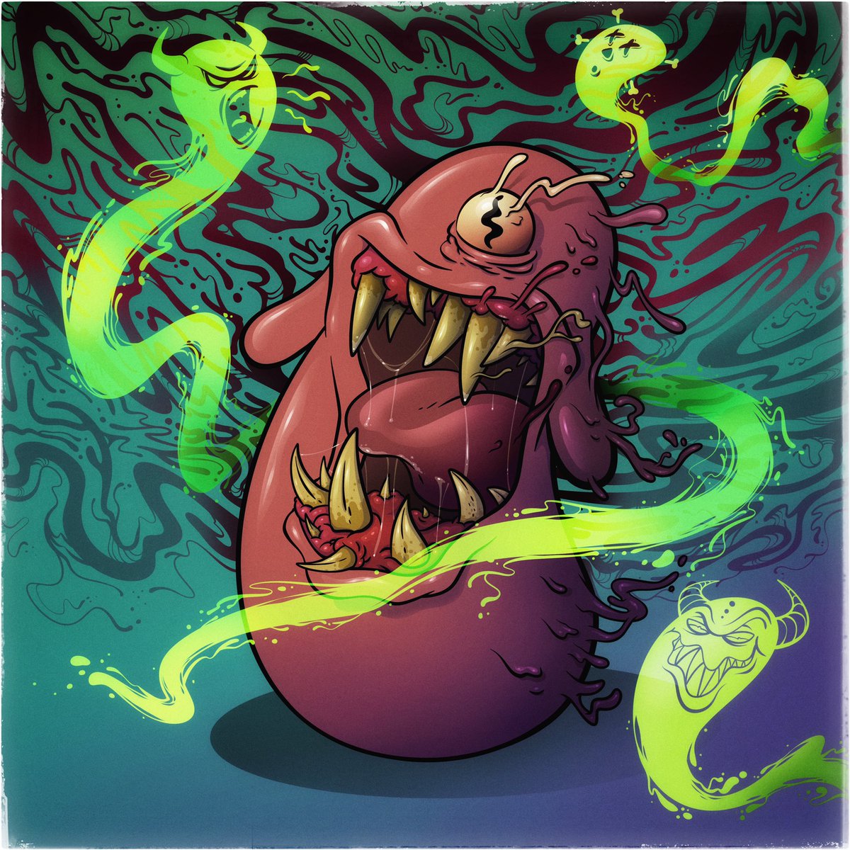 tomorrow’s auction piece, Spirit Eater! only at <a href="/tombheads/">Zorro 🏴‍☠️</a> NFT auction house! 🤘🏻👾🤘🏻