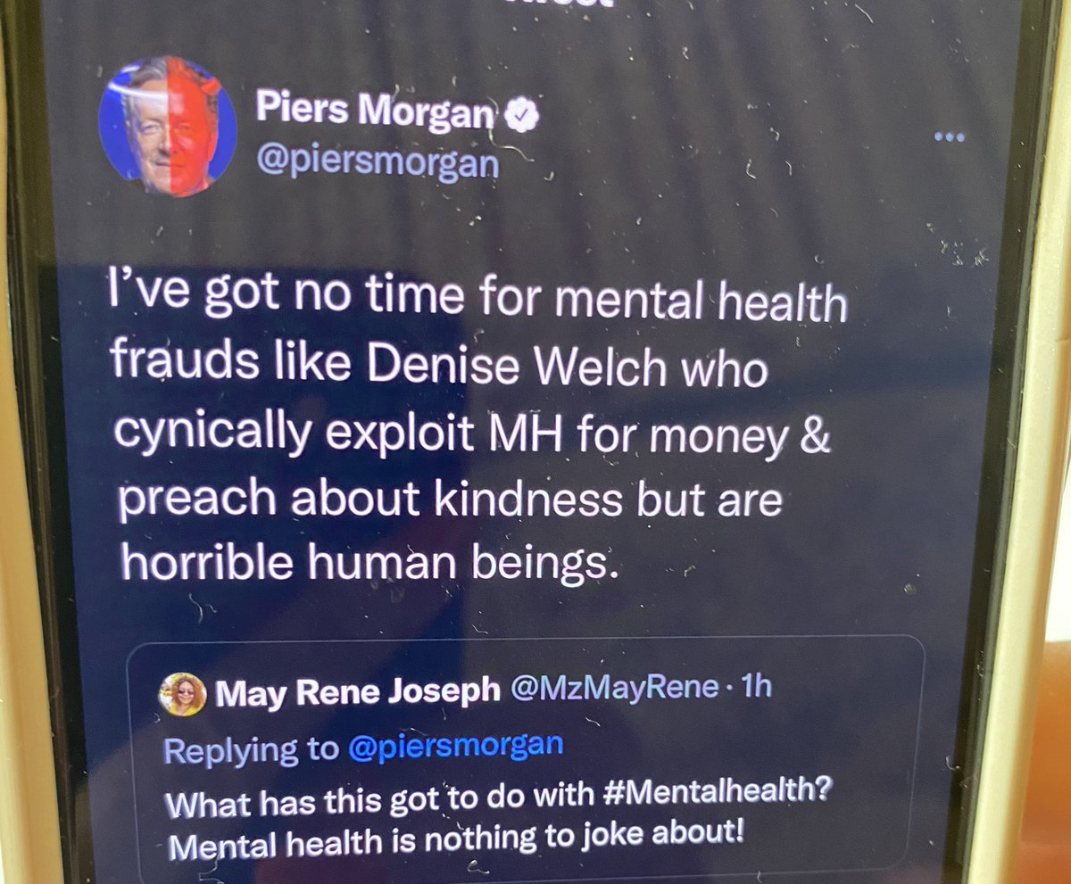 RealDeniseWelch's tweet photo. Piers Morgan cared nothing, not one jot about how his constant scaremongering and anxiety inducing ranting impacted the mental health of this nation over the last 2 yrs. Anything for headlines. I’ve been a mental health advocate for 33 yrs. He’s put the cause back 20yrs!!! https://t.co/vZrb5yv9yG