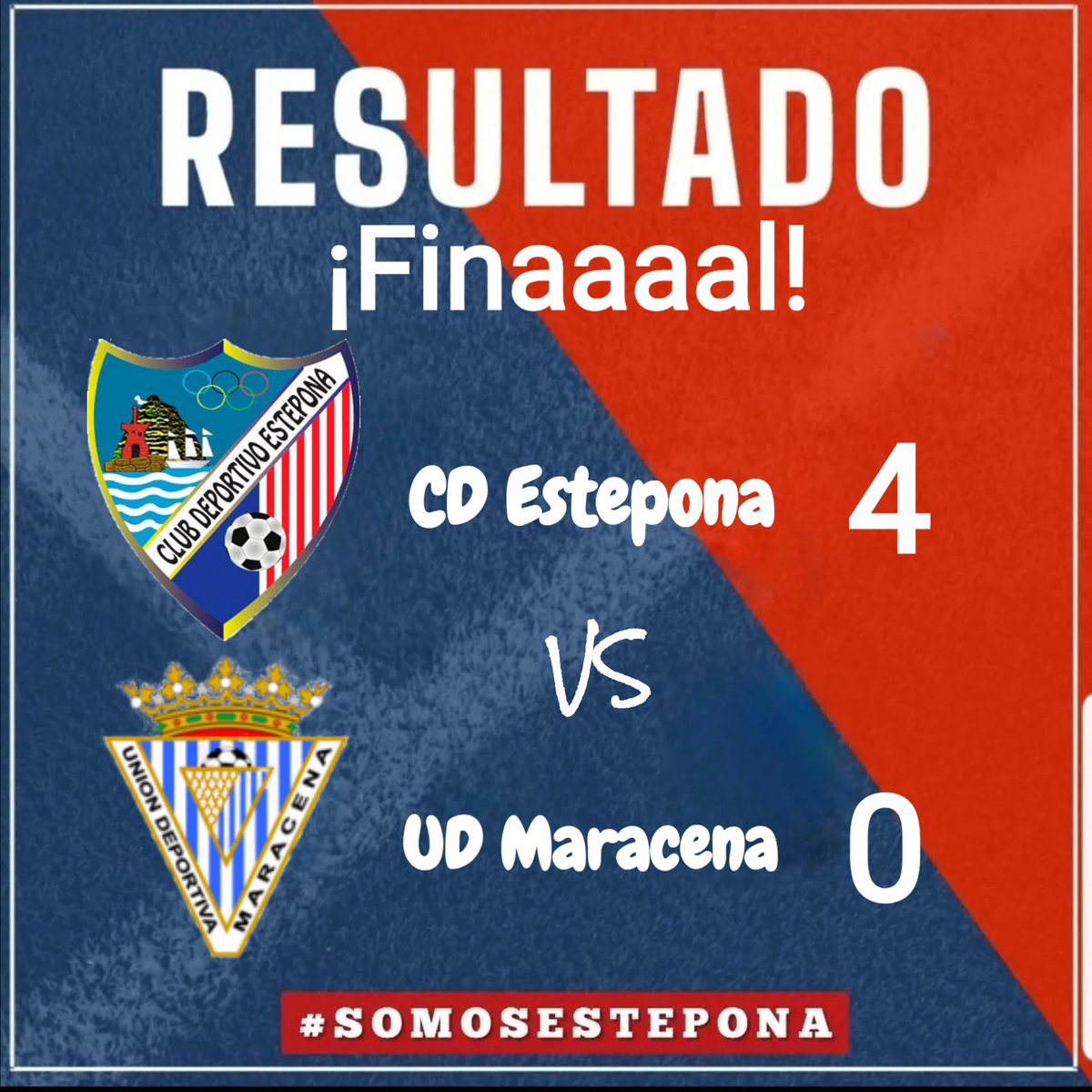 CDEstepona's tweet photo. ¡Finaaaal! 

Victoria contundente y sin paliativos de los nuestros ante un rival directo que nos hace tener pie y 3/4 en 3 RFEF (2 puntos nos restan), CD Estepona 4 (Antonio Caballero x2, Jesús Díaz, Juan Carlos) ; UD Maracena 0
¡Enhorabuena a todos! https://t.co/AZBGw75t9B